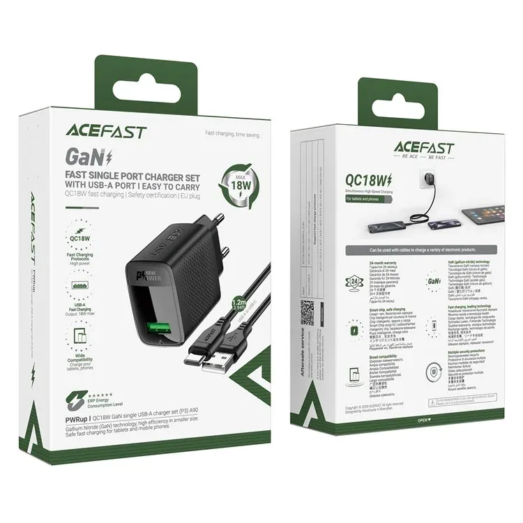 Fast Charge Wall Charger A90 GaN QC18W (1xUSB-A) EU