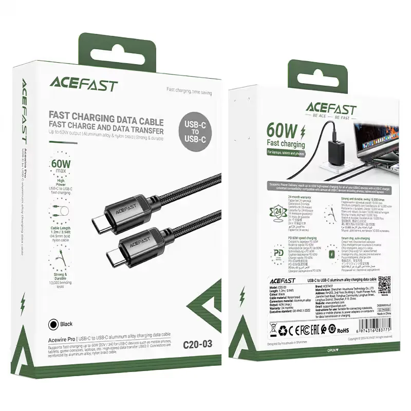 Charging Data Cable C20-03 USB-C to USB-C 60W