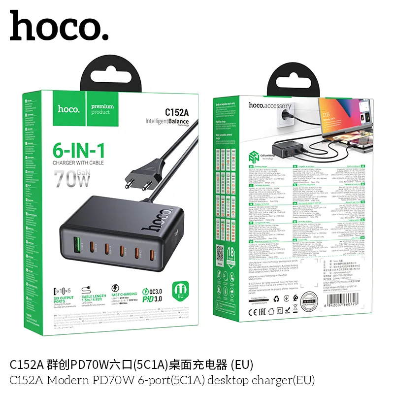 Hoco C152A Desktop Charger PD70W 6-Port (5C+1A)
