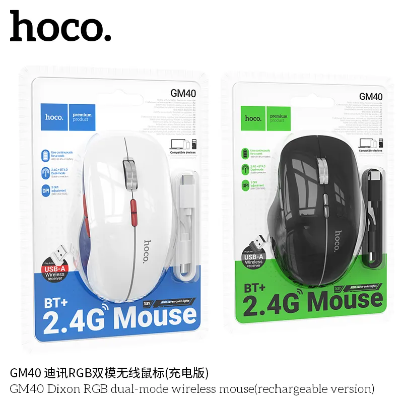 Hoco GM40 Dixon RGB Dual-Mode Wireless Mouse (Rechargeable)