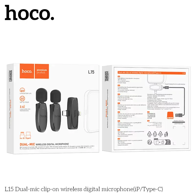 Hoco L15 Dual-Mic Wireless Microphone (iP/Type-C)