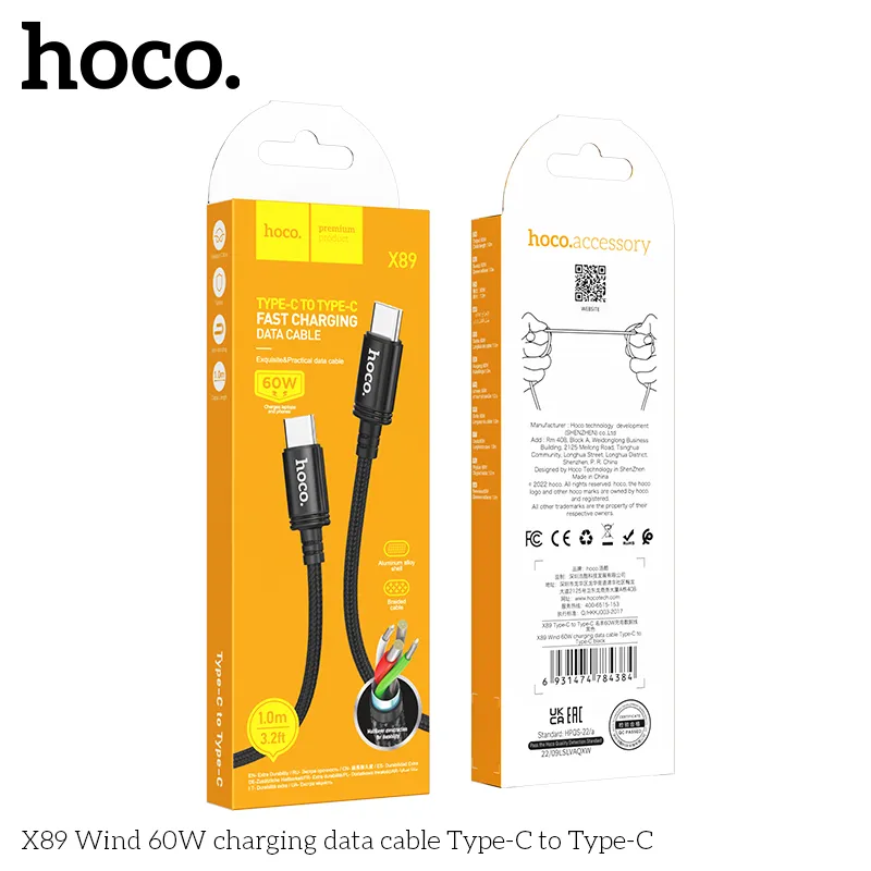 Hoco X89 60W USB-C to USB-C Braided Charging Cable